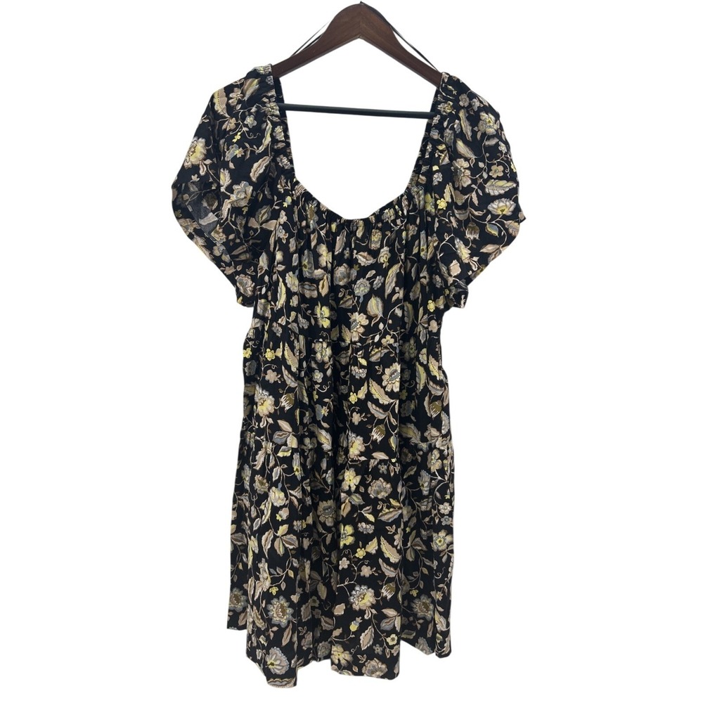 Old Navy Women 2X Swing Dress Brown Floral Scoop Neck Flutter Sleeves New